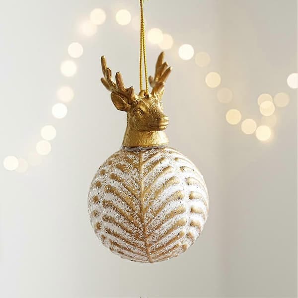 Julekule i plast med skogsdyr ekorn og hjortehode i glitterrelieff Plaid Deer Head Ball