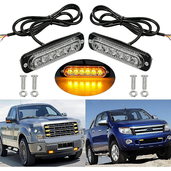 Nødlys med strobelys, 8 stk. 6 LED gule blinklys, 12/24v farevarselblinklys for bil