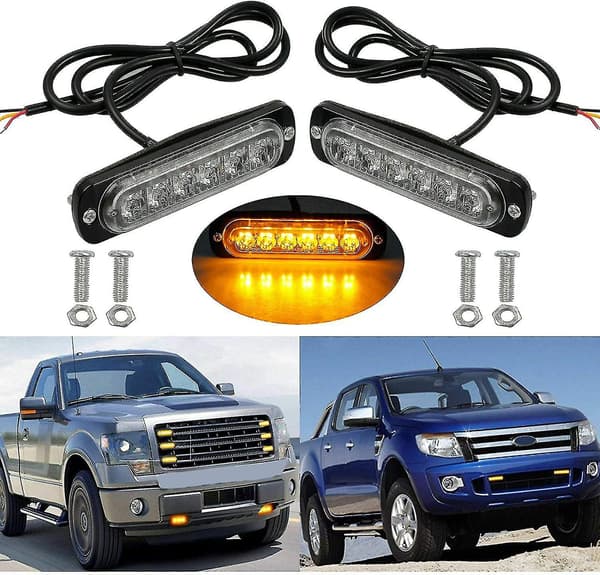 Nødstrobelys, 8 stk. 6 LED ravfarvede blinklys, 12/24v fareadvarselssignallamper til bil