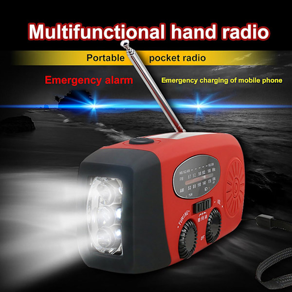 Hätäkäynnisteinen aurinkosääradio LED-taskulampulla (E)