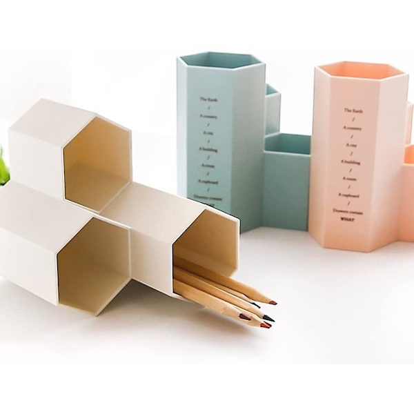 Hexagonal Penneholder Beholder Beholder Plast Blyantsholder Skrivebordsopbevaringsboks Studerende Kontorartikler
