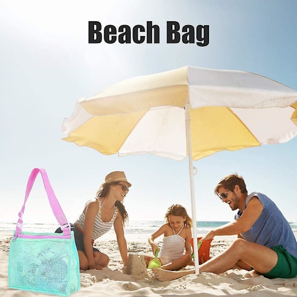 Dww-Mesh strandveske (grønn), skallnettveske, sammenleggbar skallkolleksjonsandsekk, egnet for småbarn, gutter og jenter