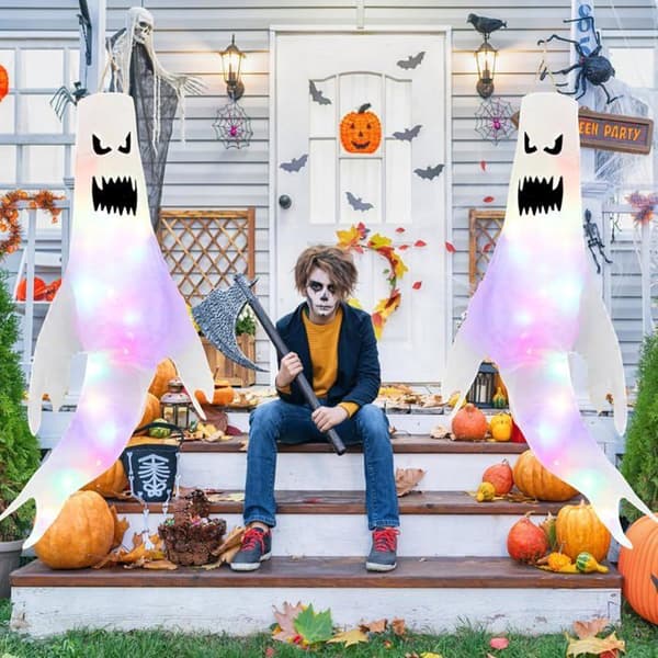 2 STK Halloween Spøkelsesvindposer med Lys – Innendørs/Utendørs Hengende Dekor til Halloweenfester