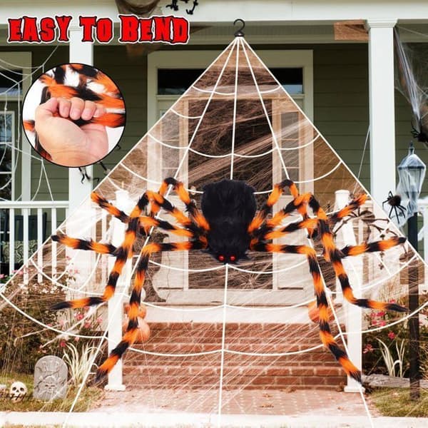 Kæmpe Halloween Edderkop Udendørs Dekoration: 200 cm Sort og Gul Halloween Edderkoppespind