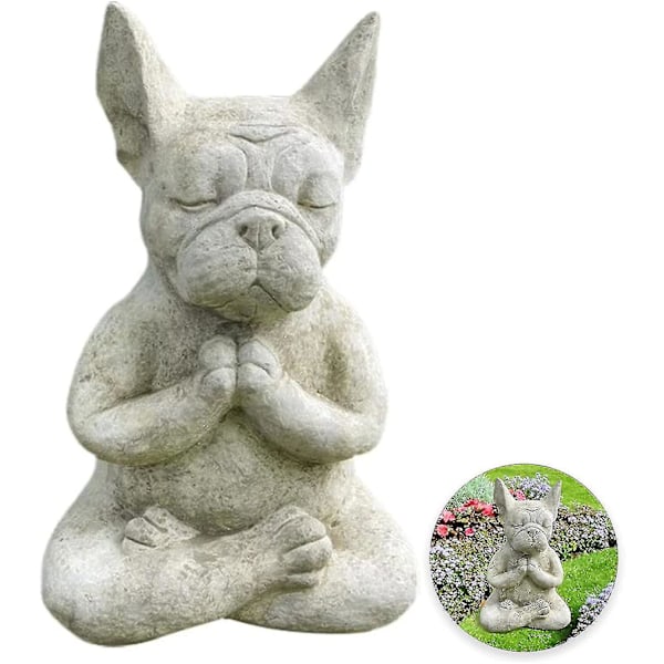 French Bulldog Garden Statue, Meditation Dog Figurines, Resin Dog Sculpture Animal Statue, Outdoor Zen Garden Decorations--