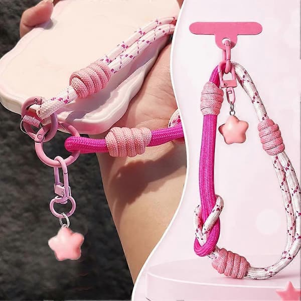 Nyckelband för handleden - Flätad polyester med säker metallring för daglig användning Pink