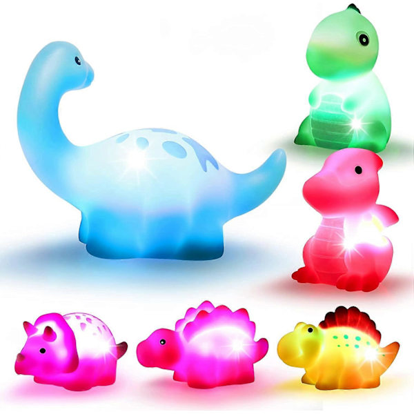 Dinosaurie Badleksaker Ljusupplyst 6 Pack Flytande Badleksaker Set för Småbarn Barn i Födelsedag Påsk Jul Dusch Pool Badleksaker Pojkar Flickor Barn
