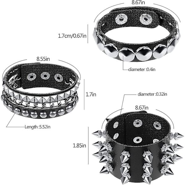 6 st Punk Nitarmband Nitarmband Läder Nitarmband Manschett