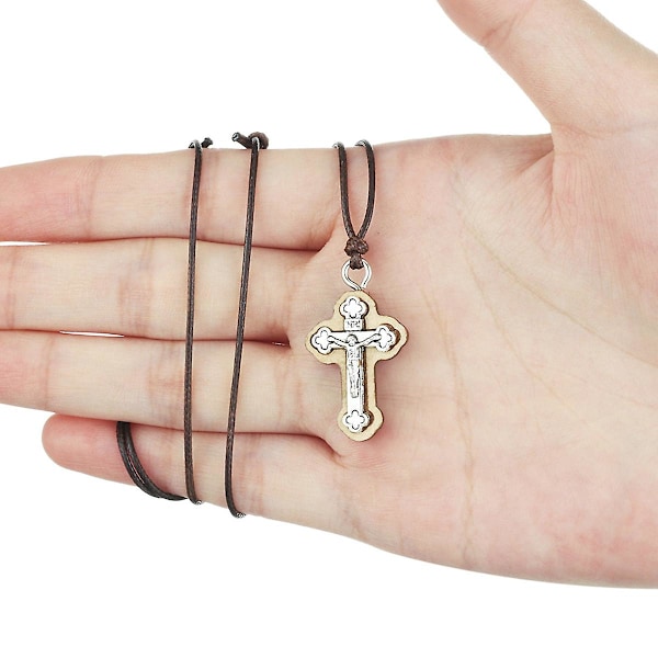 Liten träkorshänge katolsk krucifix halsband religiös Jesus INRI smycken för män repkedja bijoux NC213