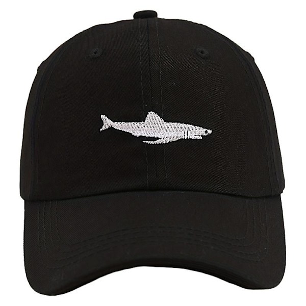 Cartoon Washed Embroidered Shark Baseball Cap Hat Peaked Cap（musta）