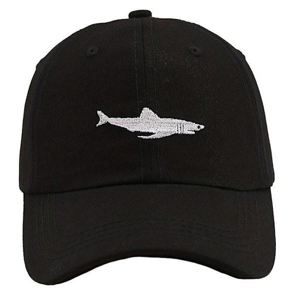 Popular Cartoon Washed Embroidered Shark Baseball Cap Hat（black）