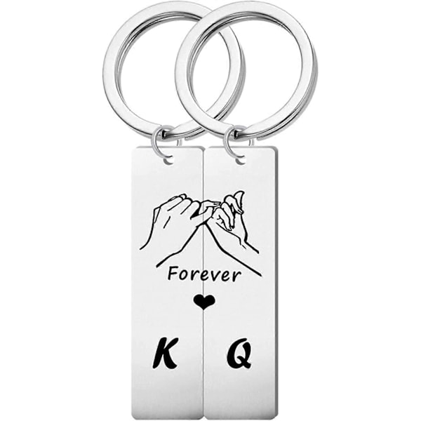 Par Keychain för Par - Söt Mini Matchande Löfte Nyckelring Kung Drottning För Alltid Kärlek Hjärta Smycken för Honom Hennes Flickvän Pojkvän Man Fru Present