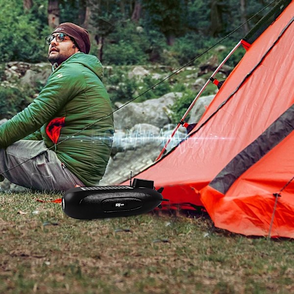 Ny solcellsdriven Bluetooth-högtalare med ficklampa, sport, FM-radio, USB, innovativ högtalare lämplig för utomhusbruk, hem, fitness, sport etc. (svart)