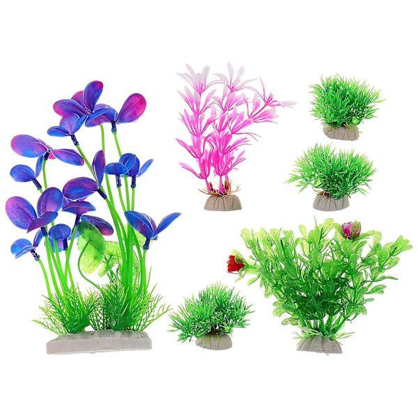 6 stk. akvarieplantedekoration realistisk kunstig undervandsgræs ornament fisketank layout plantedekoration（8.5X5X21cm，som vist）