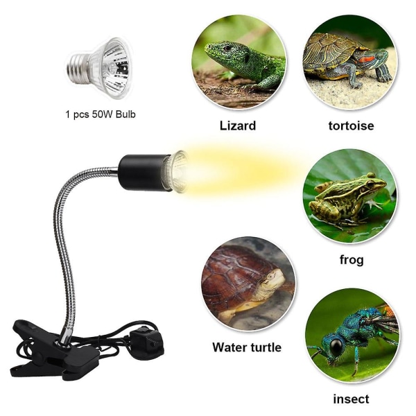 2 Pack 1*uva Uvb 50w glödlampa + 1* ljuskropp, reptillampa sköldpadda värmelampa med lång bas 360 vridbar lämplig för reptiler och