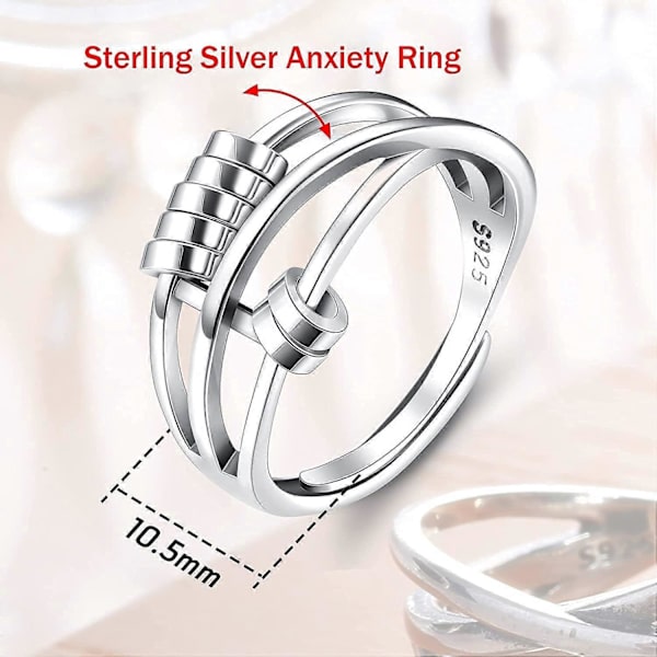 2 st Anti-ångest Ringar för Kvinnor och Män, Fidget Band Ring med Pärlor Spinnringar för Ångest, Unisex Justerbara Stackbara Spinnande Oro Ringar