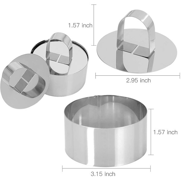 Rustfrit stålkageforme 3 x 3 tommer dessert mousse og bagværk bageform sæt med 4