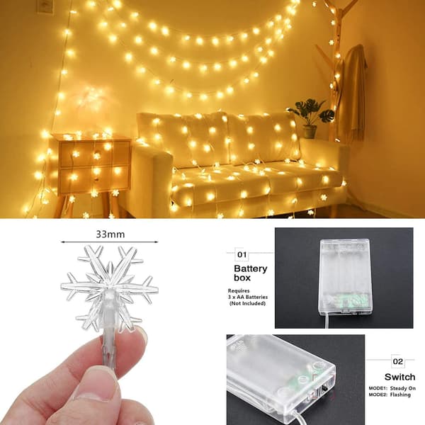 Lys, 6 meter 40 LED snøfnugglys batteridrevne vanntette eventyrlys
