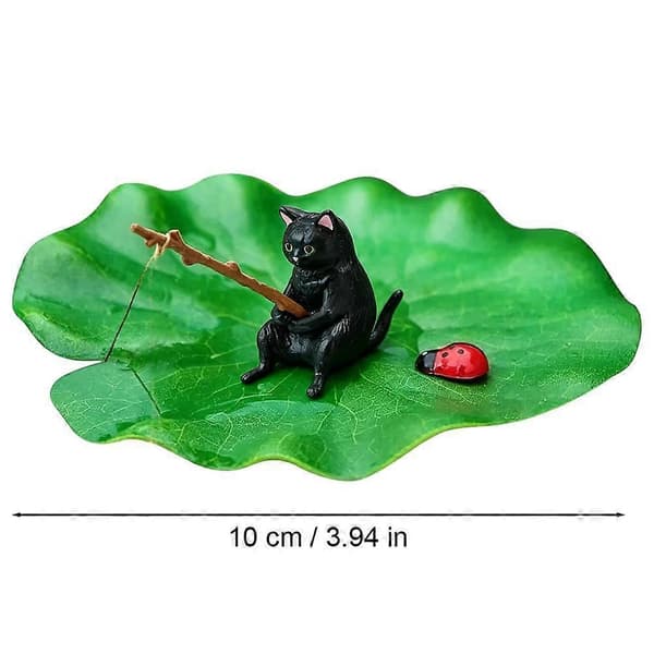 Hengende kattefiskende katteunge-pynt for akvarielandskap, PVC Grey cat
