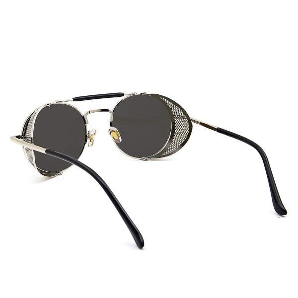Steampunk stil runda solglasögon för män kvinnor Vintage retro glasögon mental ram Silver