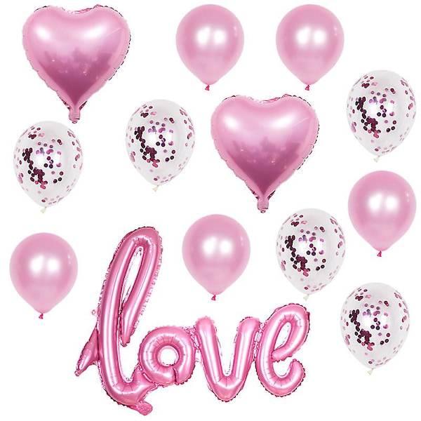 Dww-15pcs Pink Confession of Love Aluminum Film Balloon Decorations Set Confetti Balloons and Backdrop Banner for Party Decor