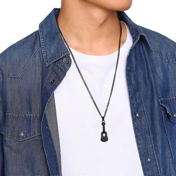 3x Gitarr Kremering Urna Halsband Kedja Sorgegåva för Människa Husdjur svart