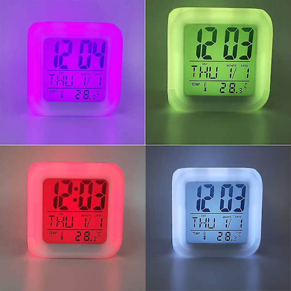 Dww-väckarklocka Pingvinbild Väckarklocka B Ljus USB Barn LED Klocka Cartoon Nattljus Flash 7 Färgförändrande Digital Klocka Skrivbordsklocka