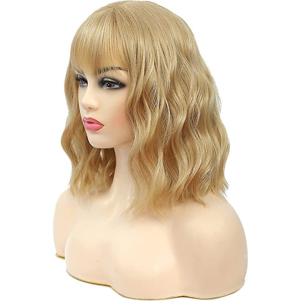 Blond for kvinner kort blond med luftlugg blond krøllete bølgeparykker for kvinner Acsergery gave