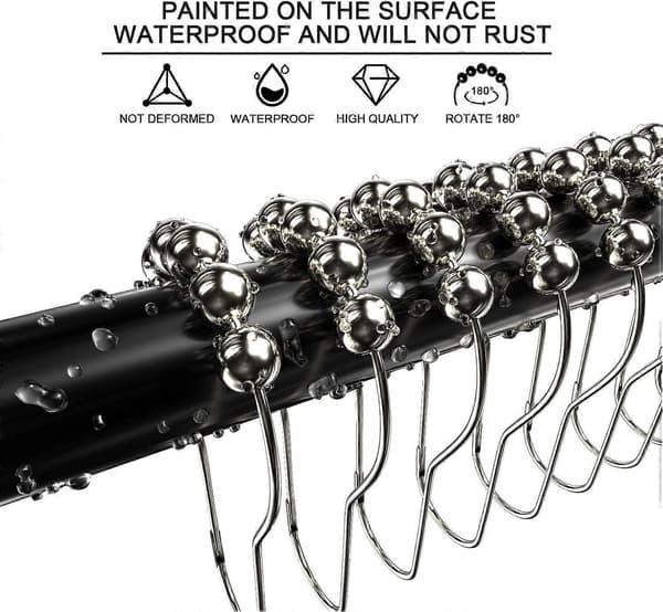 Duschdraperi Krokar Ringar, Rostfria Metall Glidande Duschdraperi Ringar för Badrum Duschstänger Gardiner, 12 Set