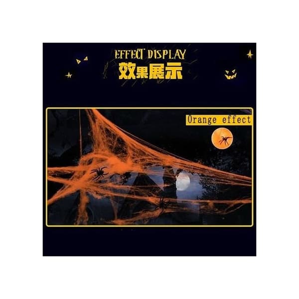 Oransje Halloween Spindelvev Dekorasjon - WINLLINEE - 100g - 10 Plast Edderkopper hvit XXS