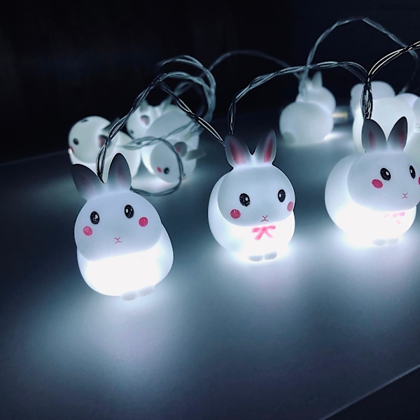 Påskhare LED-ljusslinga 10 lampor 1,65 m batteridriven för dekoration (vit)