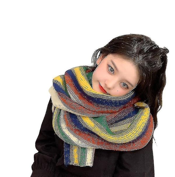 Regnbue Gradient Strikket Skjerf Dame Vinter All-match Skjerf Varm Skjerf（Stil2）