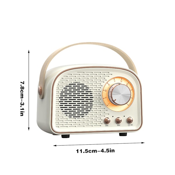 Bärbar retro Bluetooth-högtalare med fyllig bas och klart stereoljud (vit)
