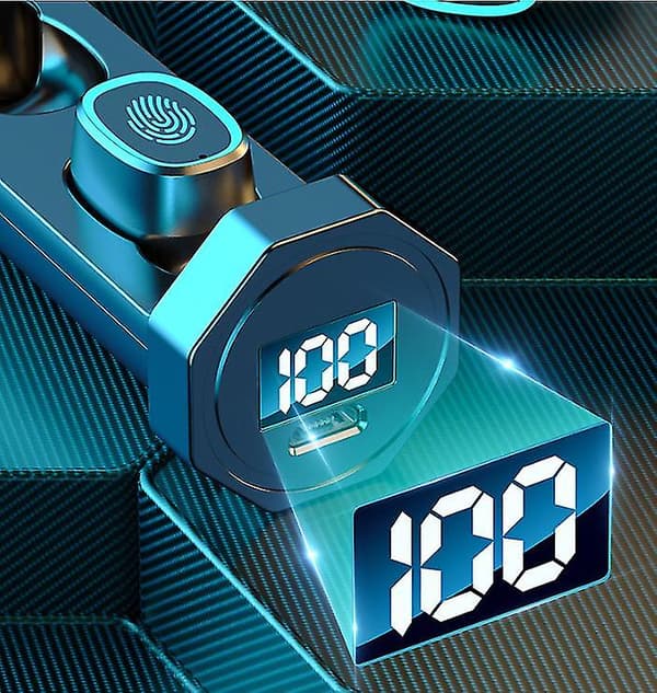 Trådlöst Bluetooth-headset med ultraklar samtals- och hifi-stereoljud, Bluetooth 5.2 med LED-display (blå)