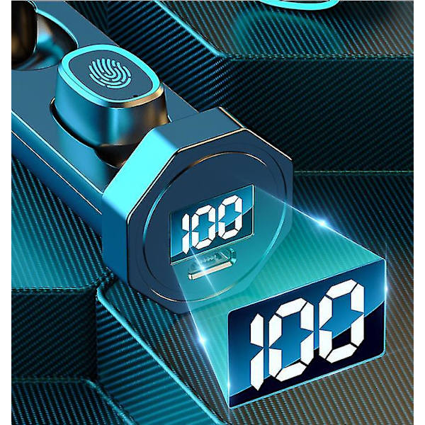 Trådløst Bluetooth-headset Ultra-klar opkald Hifi Stereo Sound Bluetooth 5.2 med LED digitalt display（blå）