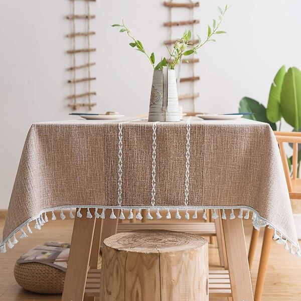 Rustik Gallerduk i Bomullslinne Ljus Kaffe Fyrkantig Bordduk för Kök Matplats, Fest, Semester, Jul, Buffé, 55\"x55\"
