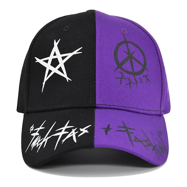 Sort-hvid farveblokering Baseball Cap Femtakket stjerne Graffiti Baseball Cap Student Bredskygget Peaked Cap Dome Solskygge