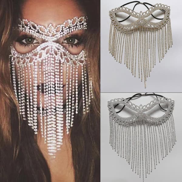 Crystal Veil Mask Rhinestone Duske Katteøye Maske Magdans Maskerade Hodeplagg (Gull)