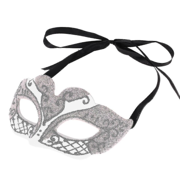 Vit Festnight Sexig Plast Phantom Halvmask Halloween Masquerade Ball Mask Med Glitterdekoration