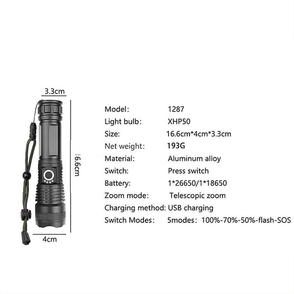 Tehokas XHP50 Zoom-taskulamppu LED USB-ladattava taskulamppu otsalamppu