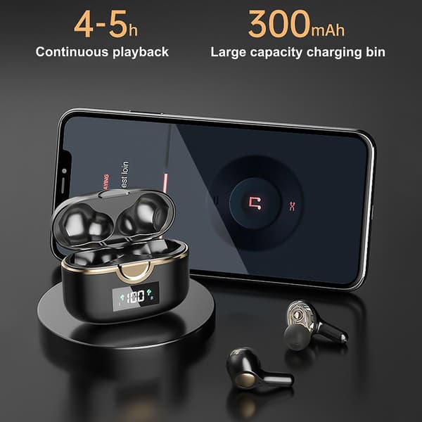 In-ear 5.0 Dubbel-rörlig ring Fyra-högtalare Subwoofer Bluetooth-headset med roterande display