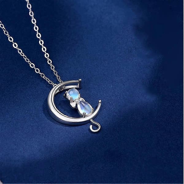 Halsband med kattberlock i månsten för kvinnor - Smycke, present