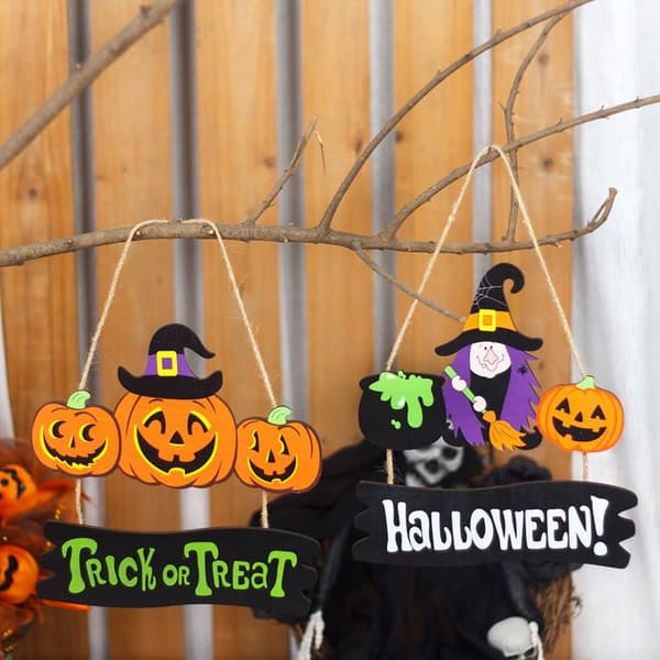 Festdekoration - KZQ - Halloween Dørskilt - Træ - Græskar - 2 Stykker