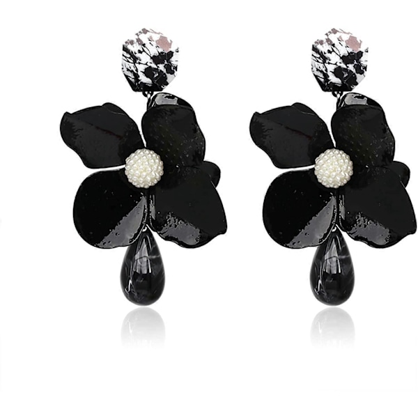 Retro Tårförmad Stor Blomma Hängande Örhängen Boho Lagerblommiga Kronblad Drop Örhängen Statement Mode Örhänge för Kvinnor Flickor