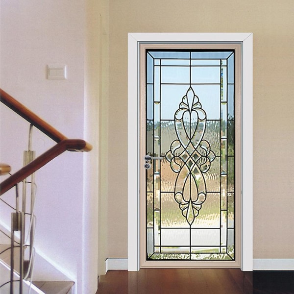 Modern konstmålat glas 3d dörrdekaler (38,5x200cmx2 stycken), avtagbara vinyldörrdekaler som kan dras av och stickas, lämpliga för heminredning