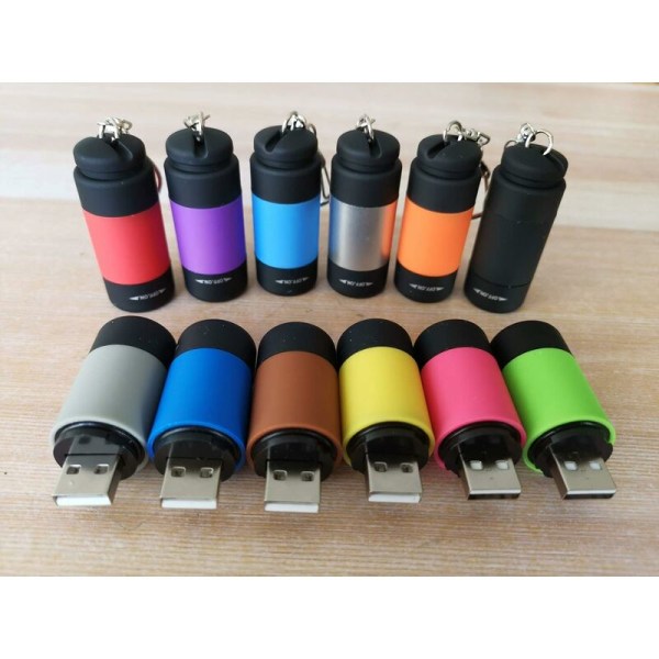 12 pakke farverige mini LED-lommelygter med genopladelig USB-drejekontakt - farven kan variere (12)