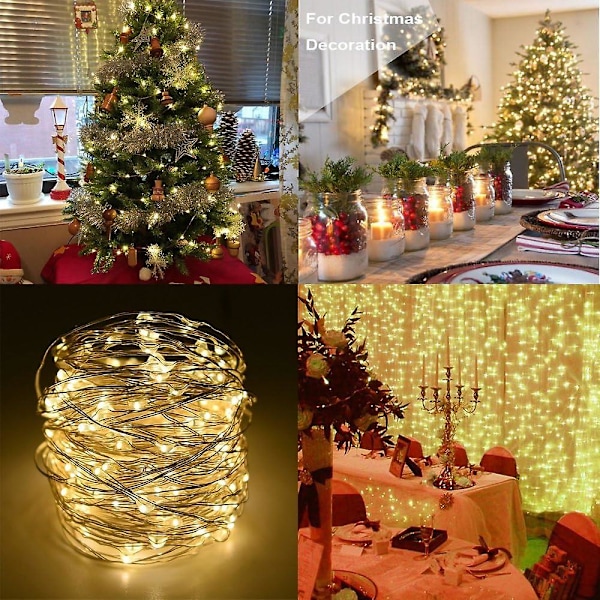 2 x 50 LED-lampor batteridrivna ljusslingor 5 meter mikro silverkabel 3AA vattentät med 8 program fjärrkontroll (varmvit)