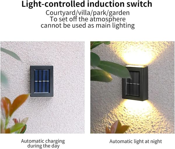 Trädgårdsbelysning 4 st solcells LED vägglampa, solcells trädgårdsvägglampor, IP65, LED permanent integrerad