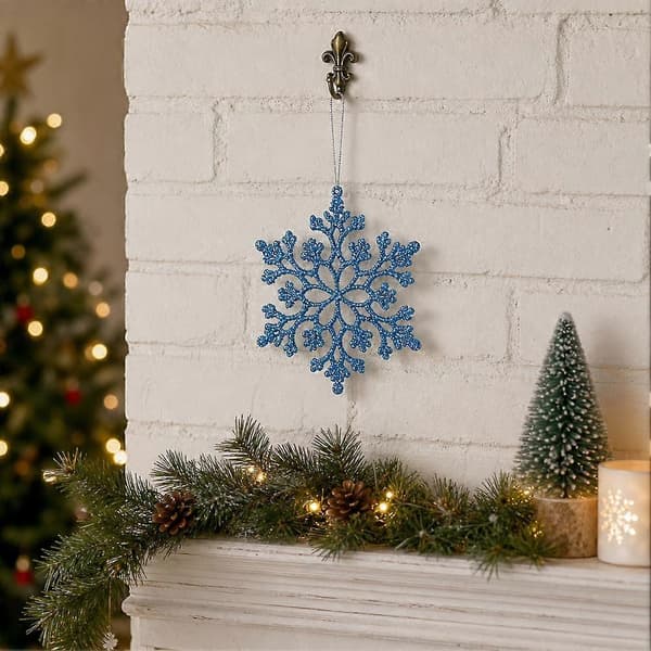 Julepynt Snøfnugg PVC Glitter Knusesikker Juletreoppheng Blue