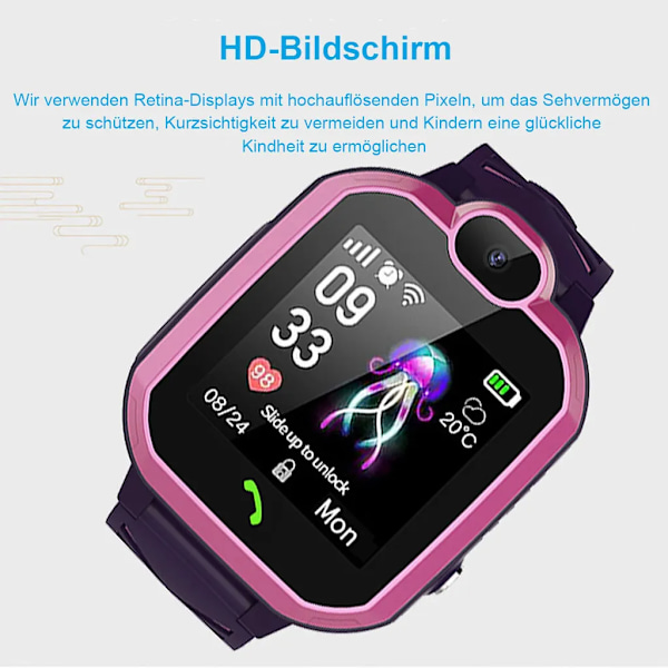 2G barnklocka med 1,4 tums skärm, SOS, telefonfunktion, 400mAh smartwatch, rosa